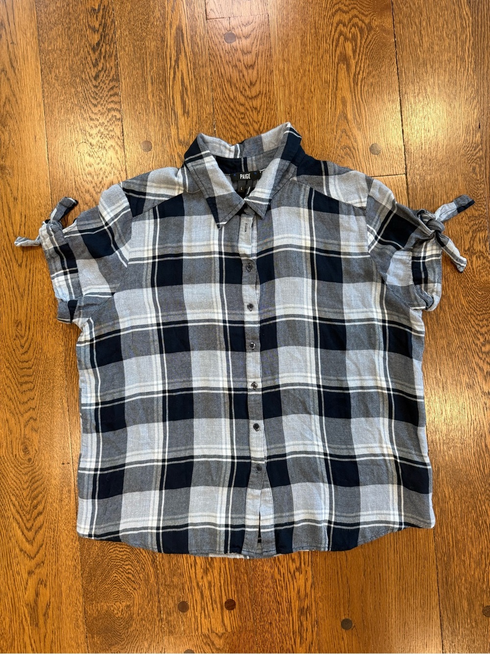 PAIGE Plaid Tie Sleeve Button Down Top Size L